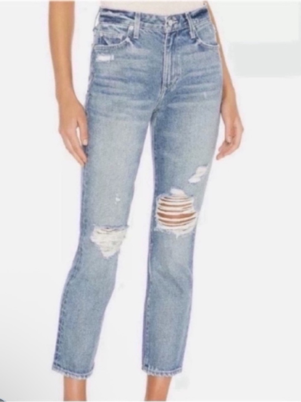 High-Rise Distressed Women's Jeans in Light Blue